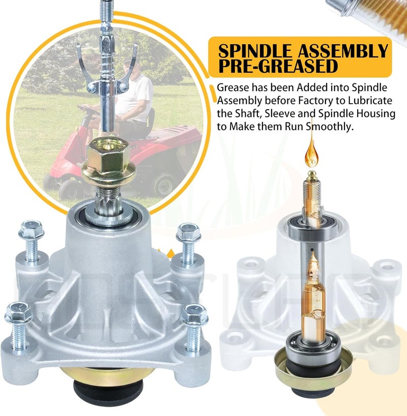 BOSFLAG Pre-Greased 587125201 Spindle Replaces 174358, 174356, 587125201, 539107515, 532174356, 532174358, 532192656, 587255601 for Husqvarna Z246 RZ4623 RZ46I RZ5424 YTH1848 YTH2048 YTH2448 Tractors - Image 3